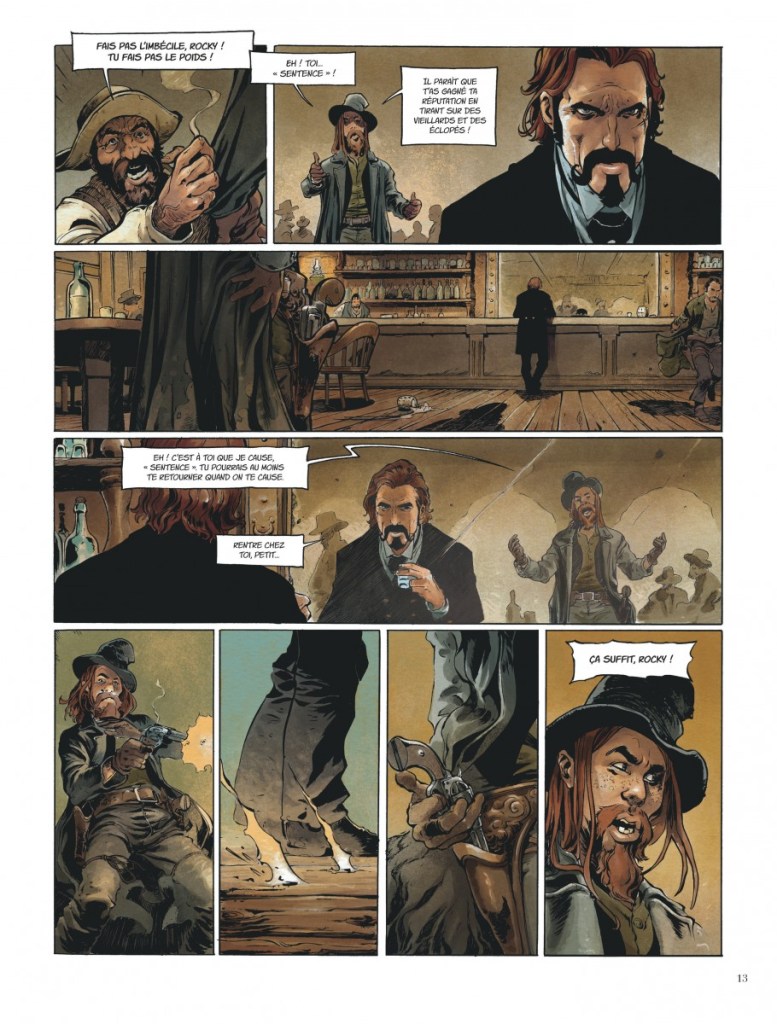 La plupart des ingrédients d'un western classique sont présents dans cette BD, dont l'éternel règlement de comptes au saloon.